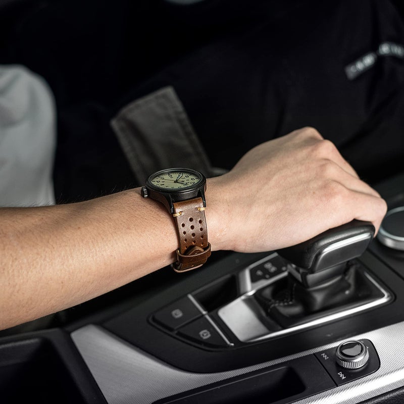 EACHE Rally Racing Leather Watch Bands 20mm Brown Leather Watch Straps Oil Waxed Leather Straps Retro Brown - Image 5